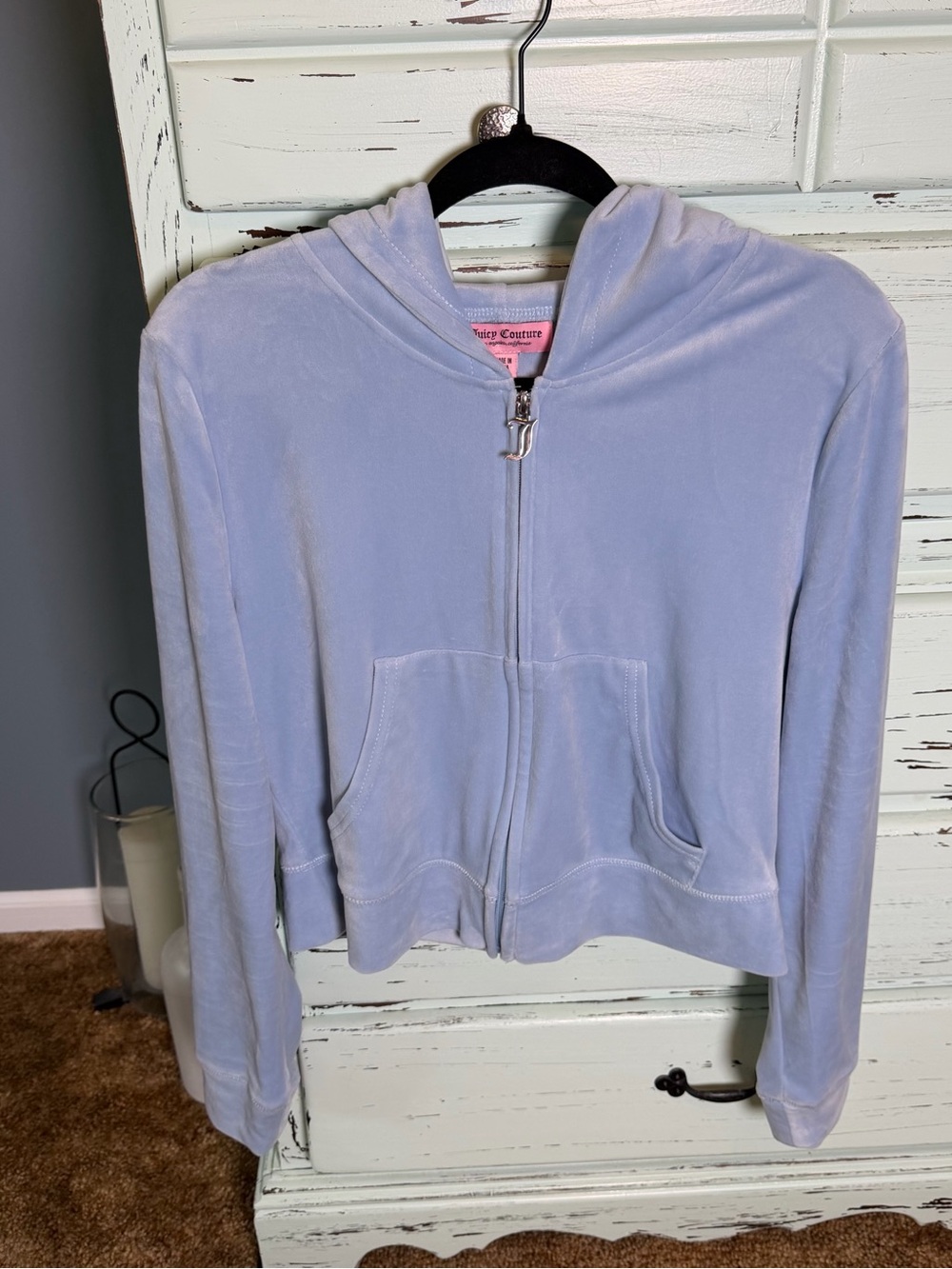 Juicy Couture Baby Blue Velour Y2K Zip Hoodie. Women’s size XL.